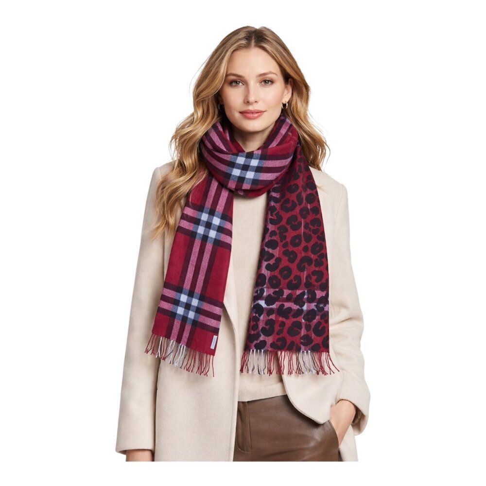 Burberry Cashmere Scarf NEW Parade Red Check Animal Print Giant Check ITALY